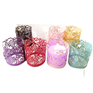 Laser cut maple leaf paper candle shades in multiple colors for Thanksgiving party decor
