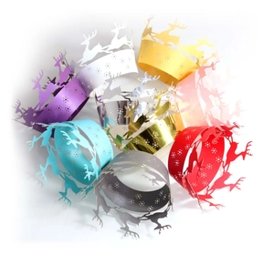 Laser cut Christmas reindeer cupcake wrappers and napkin rings in assorted metallic colors