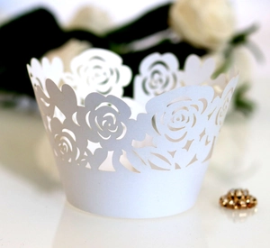 Laser cut rose hollow white cupcake wrappers for Valentine's Day baking decoration