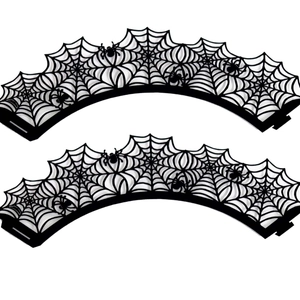 Laser cut black spider web cupcake liners for Halloween party dessert decoration