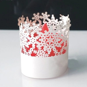 Christmas snowflake laser-cut white paper lantern cover with red candle decoration