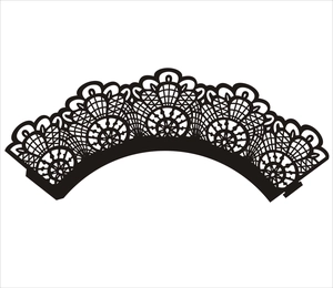 Elegant black laser-cut lace cupcake wrappers with intricate floral geometric patterns