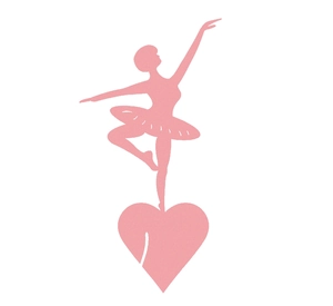 Silhouette de ballerine rose avec cœur, carte de place décorative pour verre à vin