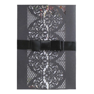 European Laser Cut Wedding Invitation Card With Artificial Pearl Paper Floral Hollow Out Design Elegant Bow Tie Party Invitations