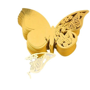 Golden 3D butterfly place cards with hollow lace design for wedding table decoration