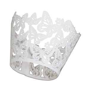 Exquisite white laser-cut butterfly lace cupcake wrapper for wedding and party decoration