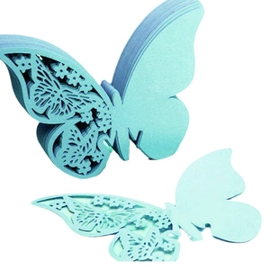Light blue 3D hollow butterfly cards with laser cut patterns for wedding table decor
