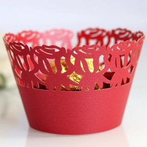 Laser Cut Rose Flower Cupcake Wrappers Pearlescent Paper Cake Liners For Wedding Birthday Celebration Party Dessert Decoration