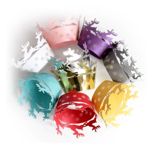 Caissettes de Noël découpées au laser avec rennes et flocons de neige en 8 couleurs variées