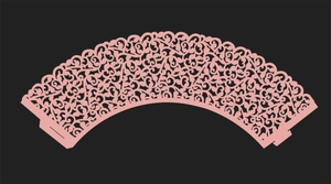 Detailed laser-cut pink vine pattern hollow cupcake wrappers on a black background