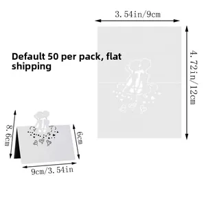 Detailed size specification for laser cut wedding table cards with heart design