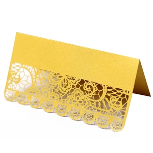 Elegant gold laser cut lace place card made of shimmer paper for wedding table decor