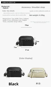 Guide détaillé des dimensions pour petit sac bandoulière avec sangle réglable et zips