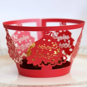 Christmas Tree Cupcake Wrappers Laser Cut Out Hollow Artificial Pearl Paper Decorative Cake Liners For Wedding Birthday Party Decor