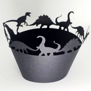 Laser Cut Dinosaur Cupcake Wrappers Pearlescent Paper Hollow Out Decorative Liners For Kids Birthday Party Table Decor