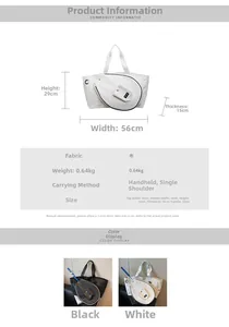 Detail view of athletic tote bag dimensions and racket pocket for tennis or badminton