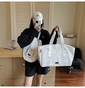 Detailed view of white minimalist tote and crossbody bag set for women commuting