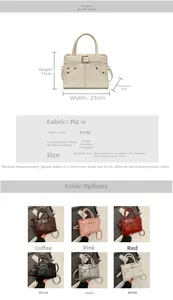 Tableau des tailles détaillé du sac à main en PU chic avec dimensions et bandoulière