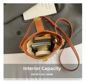 Detail view of woven bucket bag interior showing spacious storage for essentials