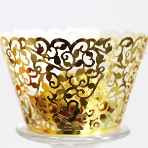Laser Cut Hollow Cupcake Wrappers Pearlescent Paper Vine Lace Pattern Cake Decor For Wedding Birthday Party Banquet