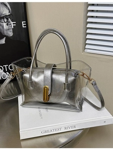 Sac Gelée Transparent en PVC Mode pour Femmes Sac à Main 2 En 1 Bandoulière Décontractée Avec Pochette Intérieure Fermoir Métal