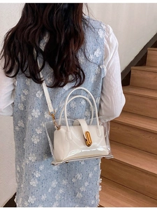 Sac fourre-tout transparent 2-en-1 chic et sac bandoulière en cuir blanc pour femme
