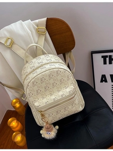 Fashion Women Mini Backpack Embossed PU Leather Cute Bear Print Travel Bag With Plush Pendant Casual School Backpack