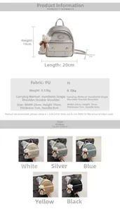 Mini vintage PU leather backpack details with size specs and five color options