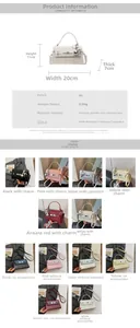 Detailed size chart and multi-color overview of stylish PU leather mini handbag