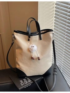 Large Capacity Canvas Contrast Color Tote Bag For Women Fashion Patchwork Shoulder Bag Casual Daily Commuter Handbag