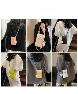 Mini crossbody phone bags in 6 colors with litchi texture and cute goose charms