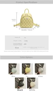 Detailed size specifications and material chart for the quilted mini star backpack