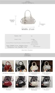 Detailed size specifications for red PU leather handbag with heart pendant charms