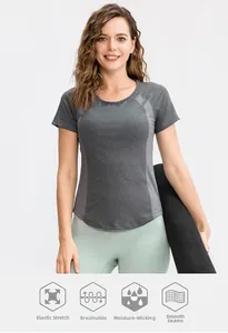 Détail du haut de yoga respirant avec empiècements en mesh et coutures plates