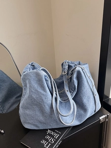 Women Fashion Canvas Tote Bag Large Capacity Denim Style Shoulder Crossbody Bag With Adjustable Grommet Strap Vintage Casual Urban Shopping Bag