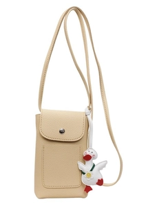 Minimalist beige crossbody phone bag with litchi texture and cute duck charm