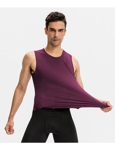 Close-up of dark purple compression vest showing high elasticity and stretchable fabric