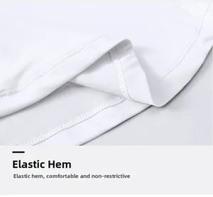 Détail du t-shirt de yoga blanc montrant l'ourlet élastique et la double couture