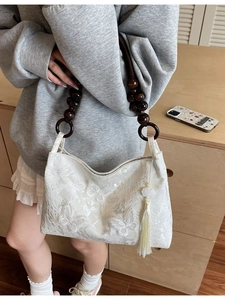 Sac fourre-tout en dentelle à papillons avec poignée en bois et pompon pour femmes