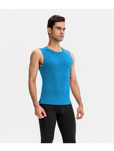 Close-up of vibrant blue compression tank top showing high-elasticity quick-dry fabric