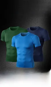 Detailed view of elastic, breathable fabrics for men's pro fitness compression shirts