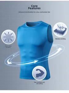 Blue men's sports vest featuring moisture-wicking fabric and four-way stretch details