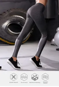 Vue détaillée du legging de yoga haute élasticité avec bandes réfléchissantes et coutures