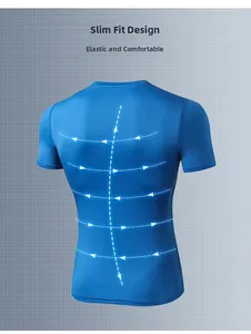 Detail view of compression shirt featuring high elasticity arrows for back muscle support