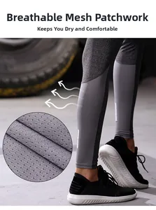 Gros plan détaillé du legging de yoga gris avec empiècements en mesh pour un confort sec