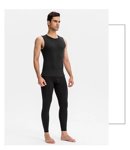 Detailed view of men's black compression gym vest with high-elasticity quick-dry fabric