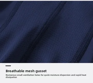 Detail of breathable mesh splicing on men's sports tights for heat dissipation and ventilation