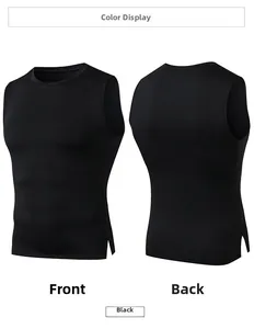 Front and back detail of men's black compression gym vest with quick-dry elastic fabric