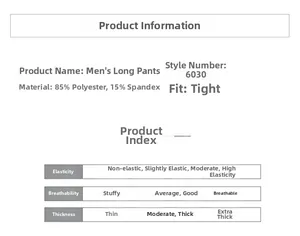 Detailed fabric specs for men's pro tights: 85% polyester, 15% spandex, high elasticity