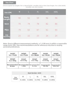 Detailed size chart for men's pro athletic compression pants with height and weight guide